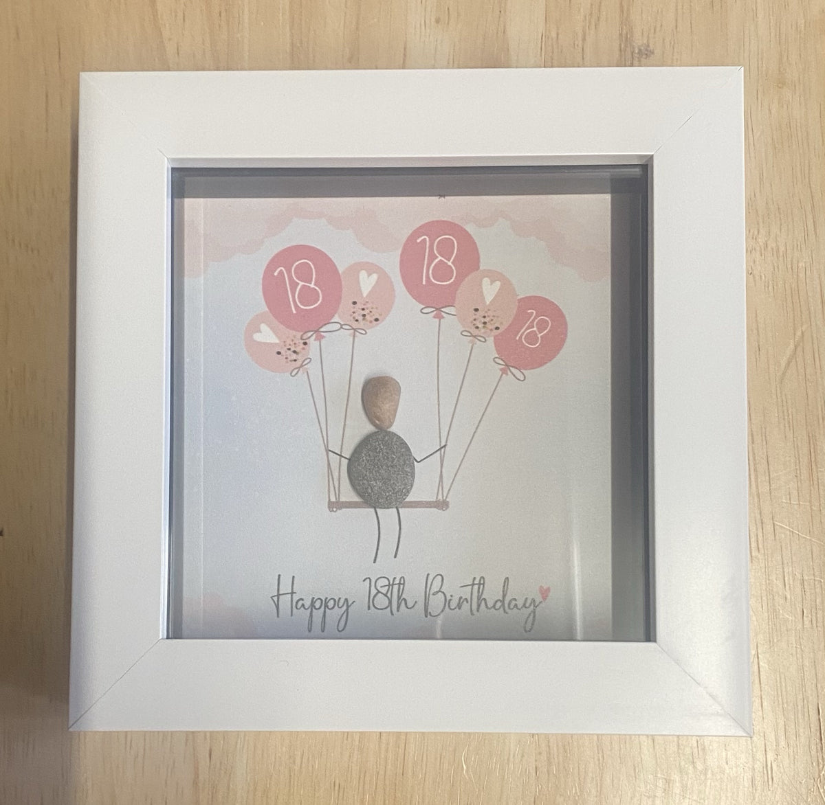 Pebble Picture: Happy 18th Birthday - White Box Frame - La de Da Living