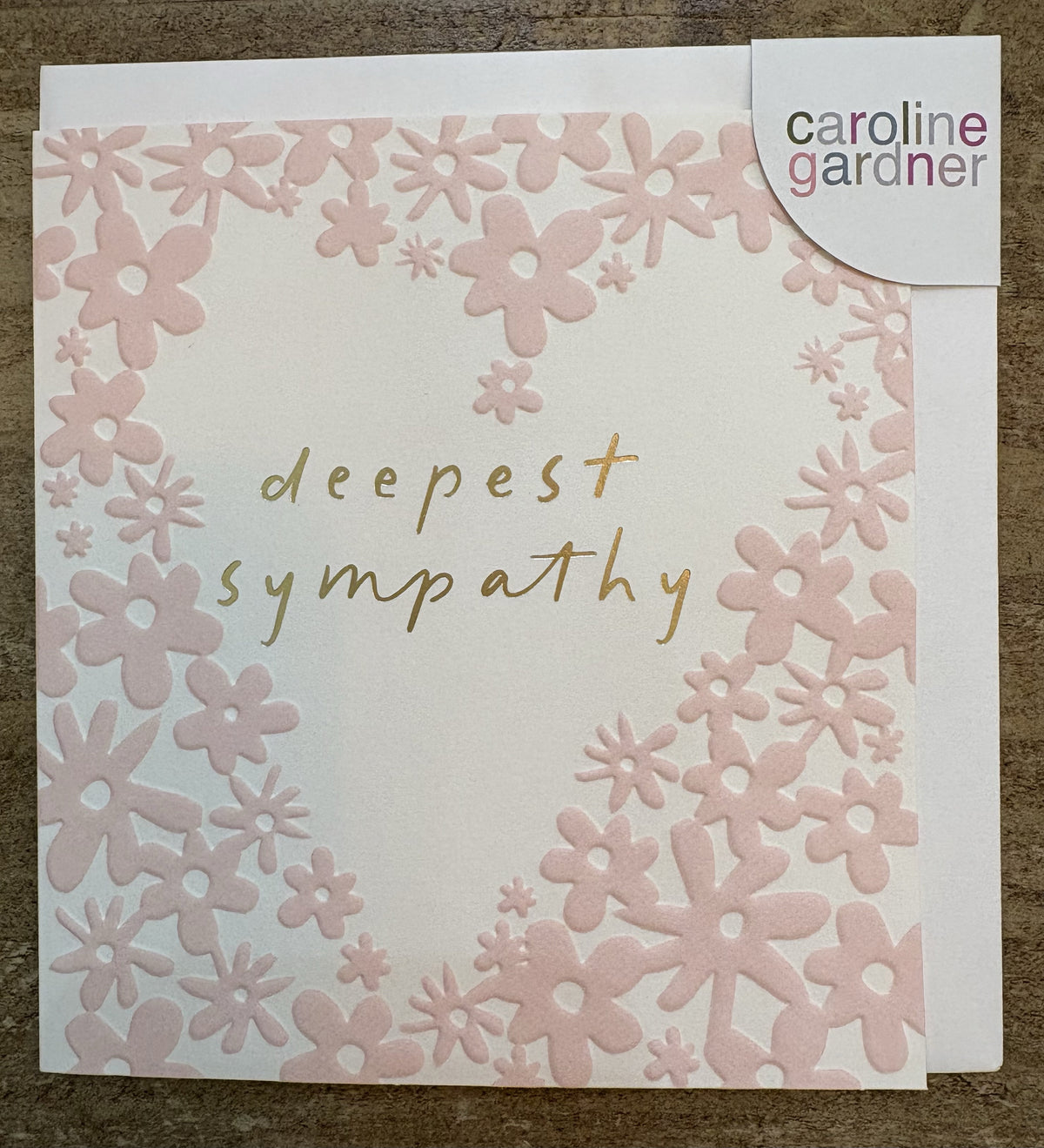 Sympathy Card: GOLD FOIL Pink Floral Heart Embossed - Caroline Gardner