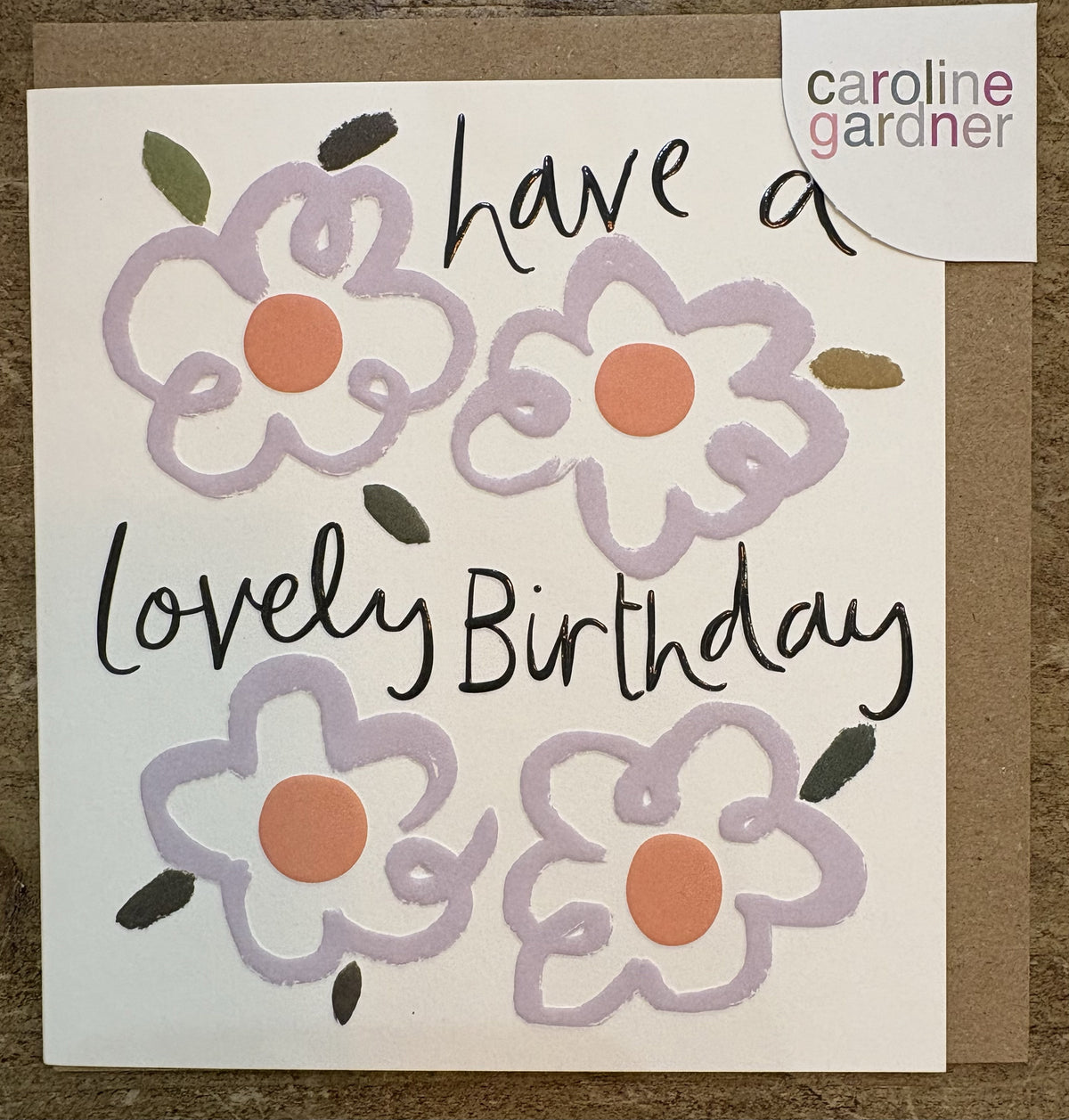 Birthday Card: GOLD FOIL Birthday Doodle Flower Heads Embossed - Caroline Gardner