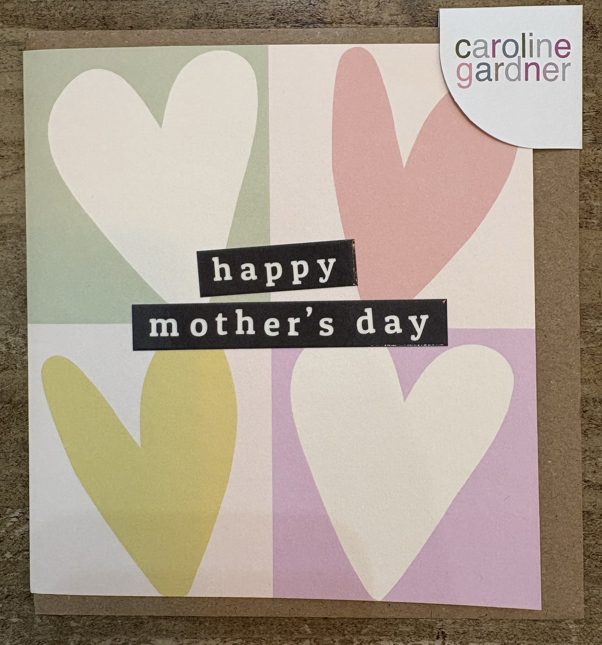 Mothers Day Card: GOLD FOIL Grid Heart Pattern Embossed - Caroline Gardner