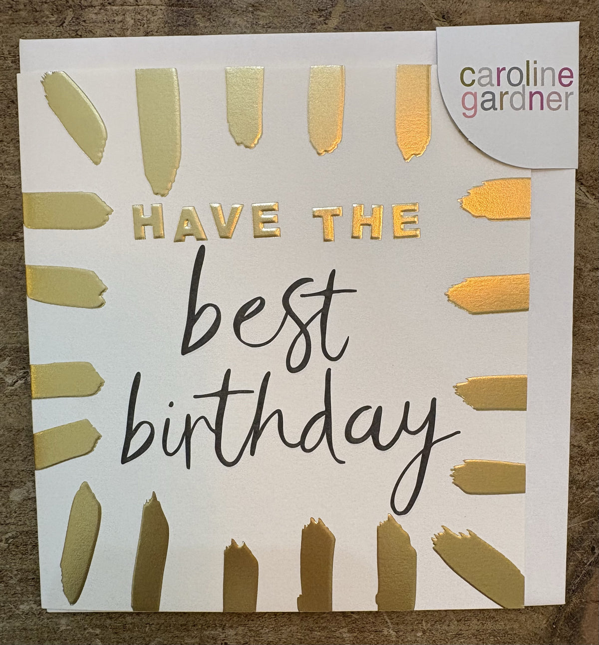 Birthday Card: GOLD FOIL Best Birthday with Gold Burst Border Embossed - Caroline Gardner
