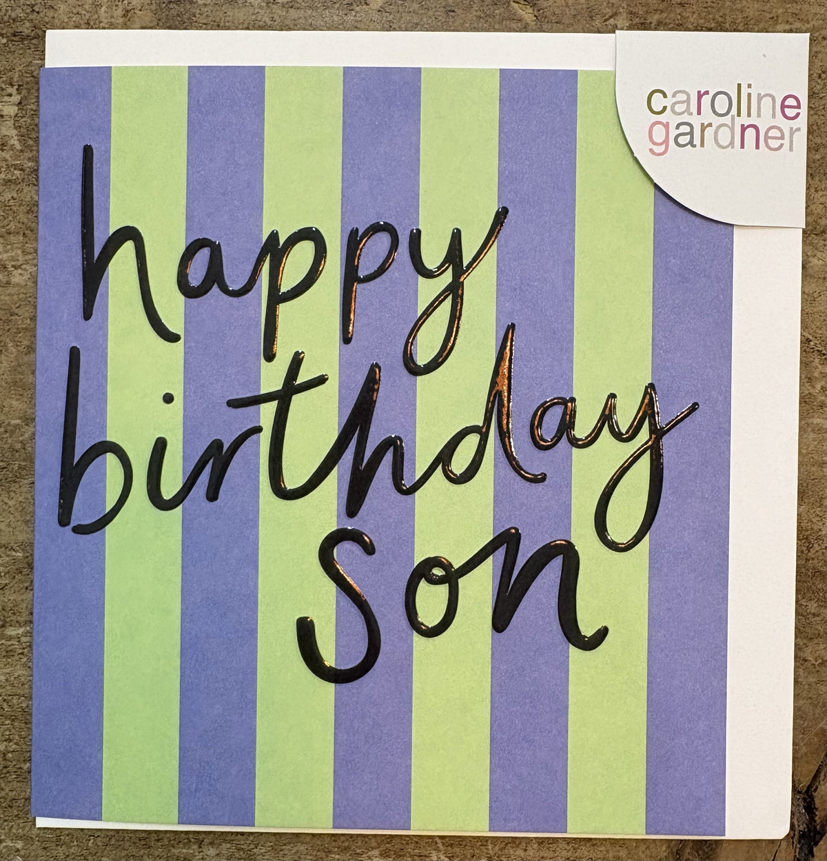 Son Card:  Son Blue And Green Stripe Embossed - Caroline Gardner