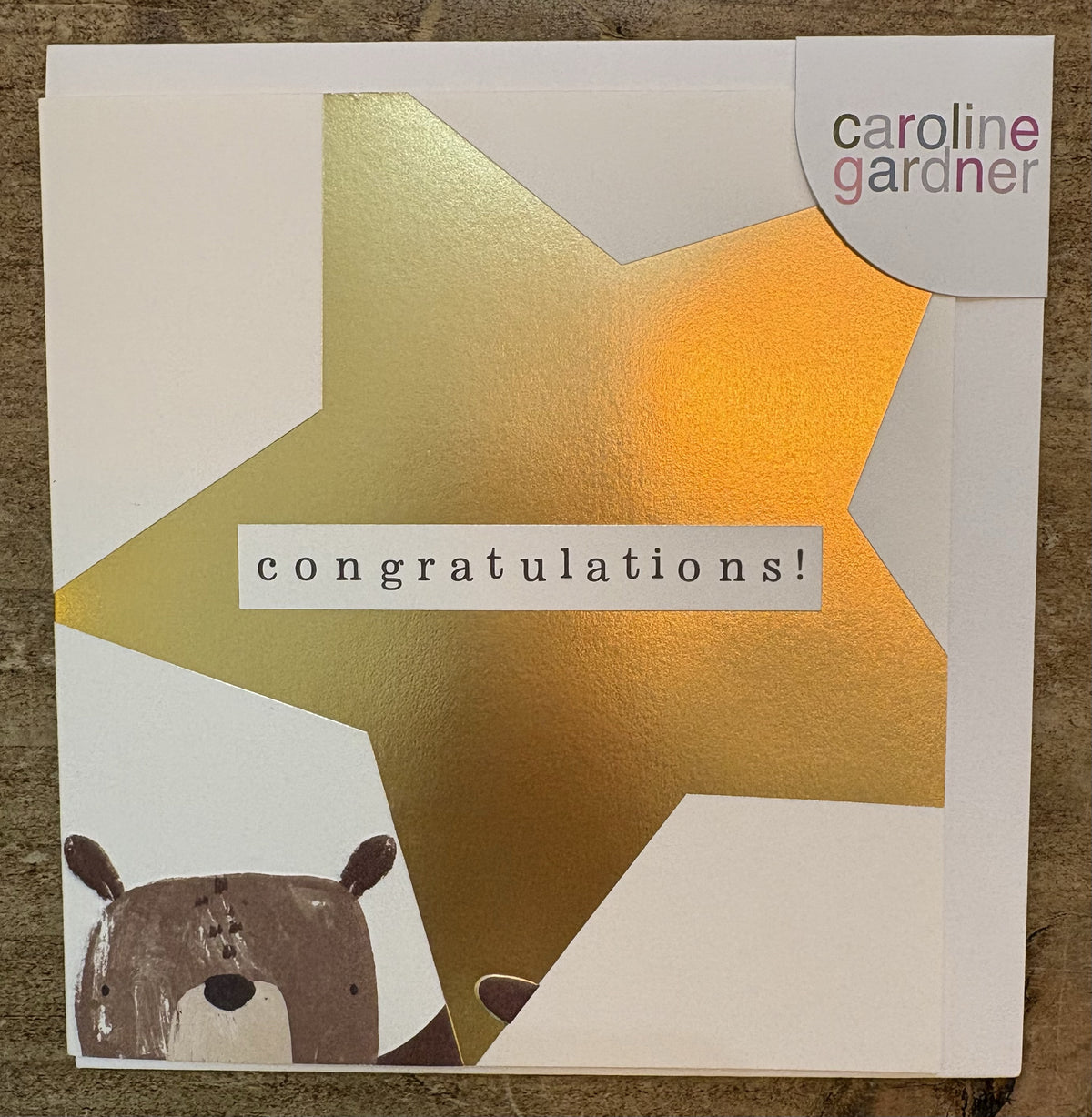 Congratulations Card: GOLD FOIL Bear Embossed - Caroline Gardner