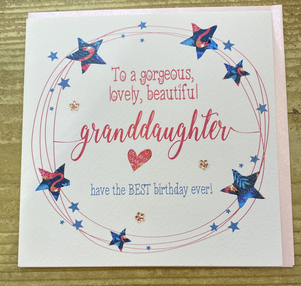 Granddaughter Card: Flamingo Stars - White Cotton Cards