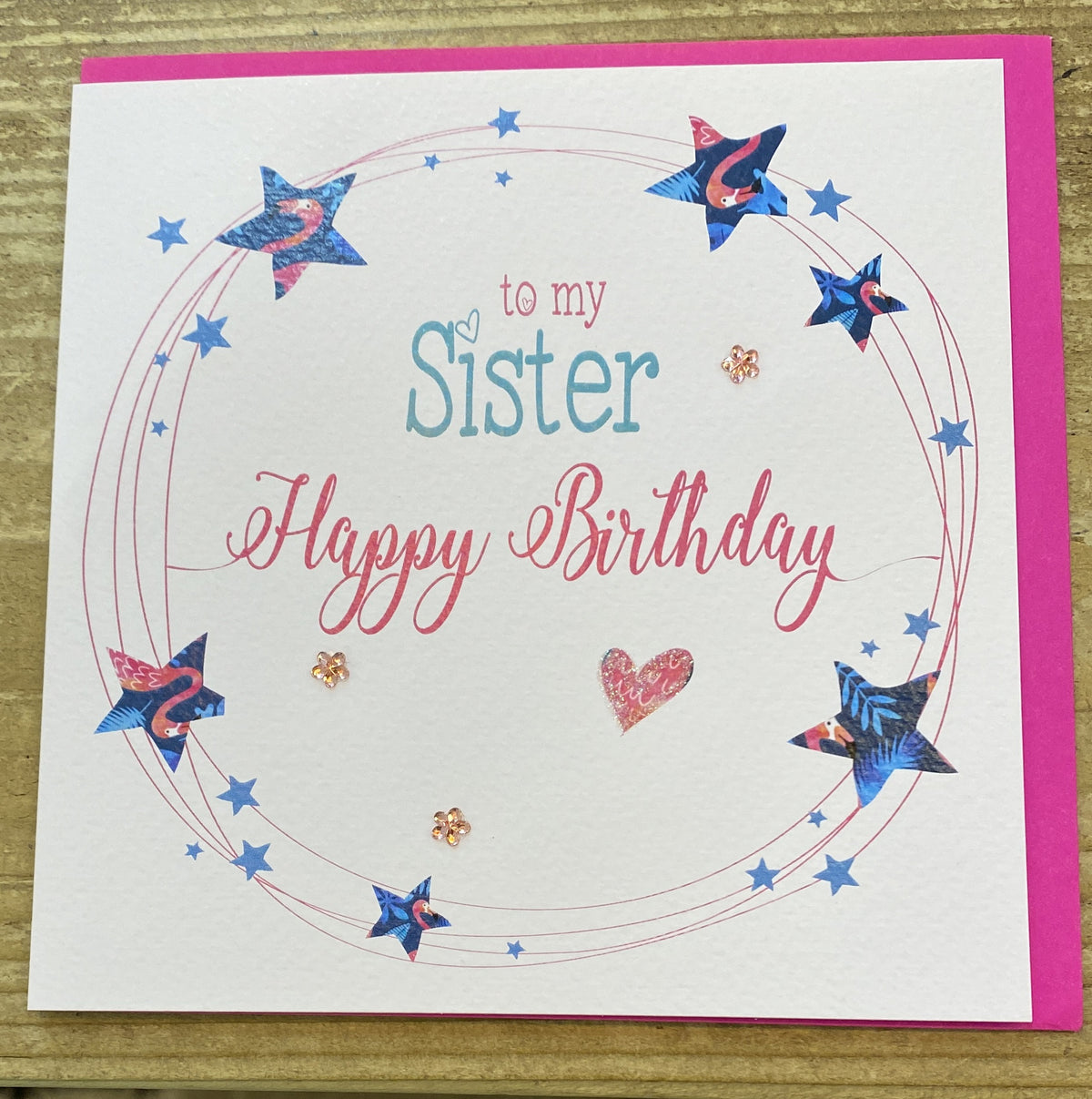 Sister Card: Flamingo Stars - White Cotton Cards