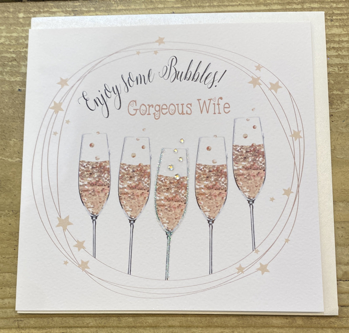 Wife Card: Gorgeous Wife - Champagne Glasses - White Cotton Cards