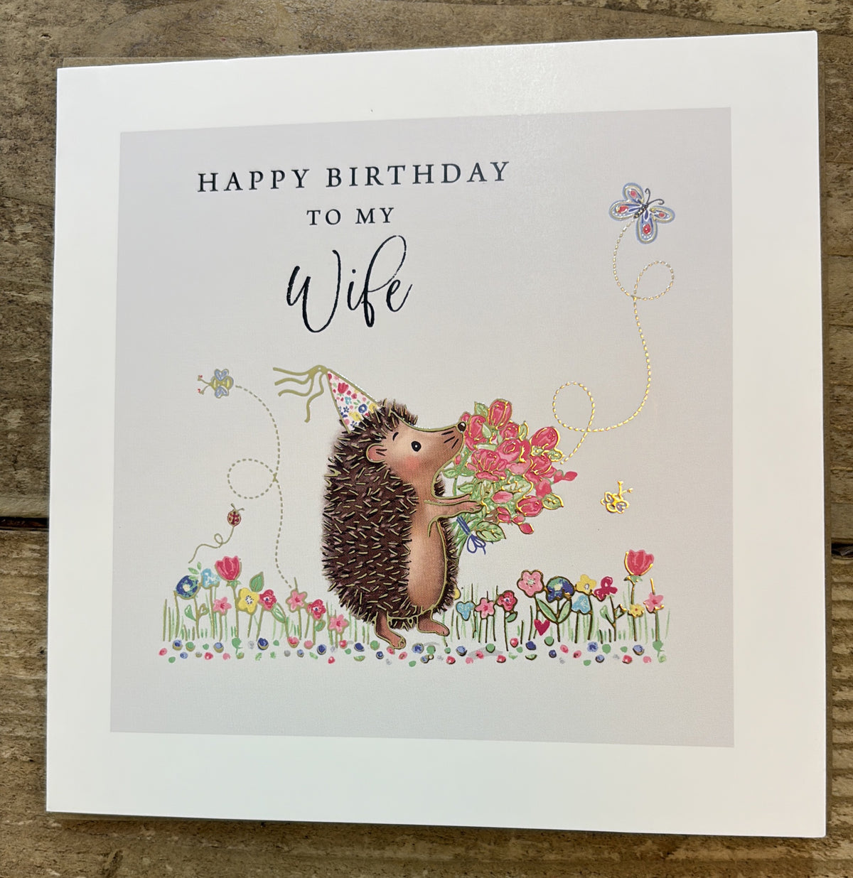 Wife Birthday Card: Hedgehog With Flower Bouquet - Marina B