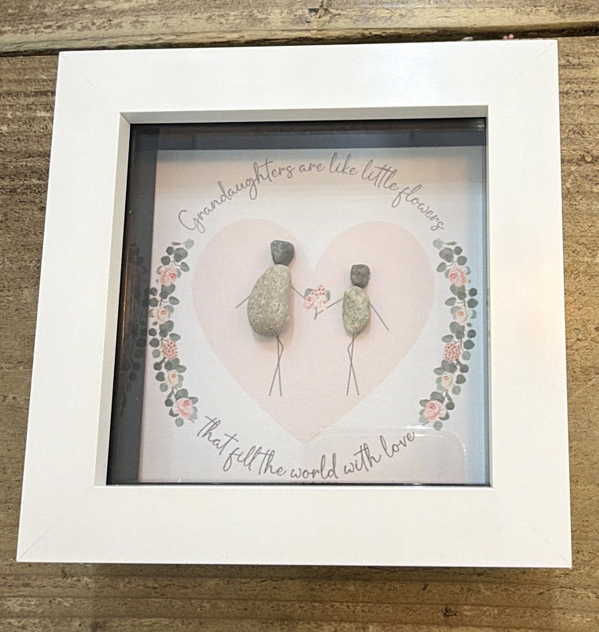 Pebble Picture: Grandaughters are like little flowers - White Box Frame - La de Da Living
