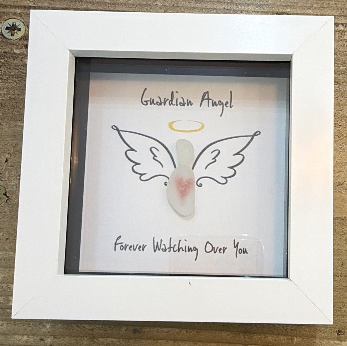 Pebble Picture: Guardian Angel - White Box Frame - La de Da Living