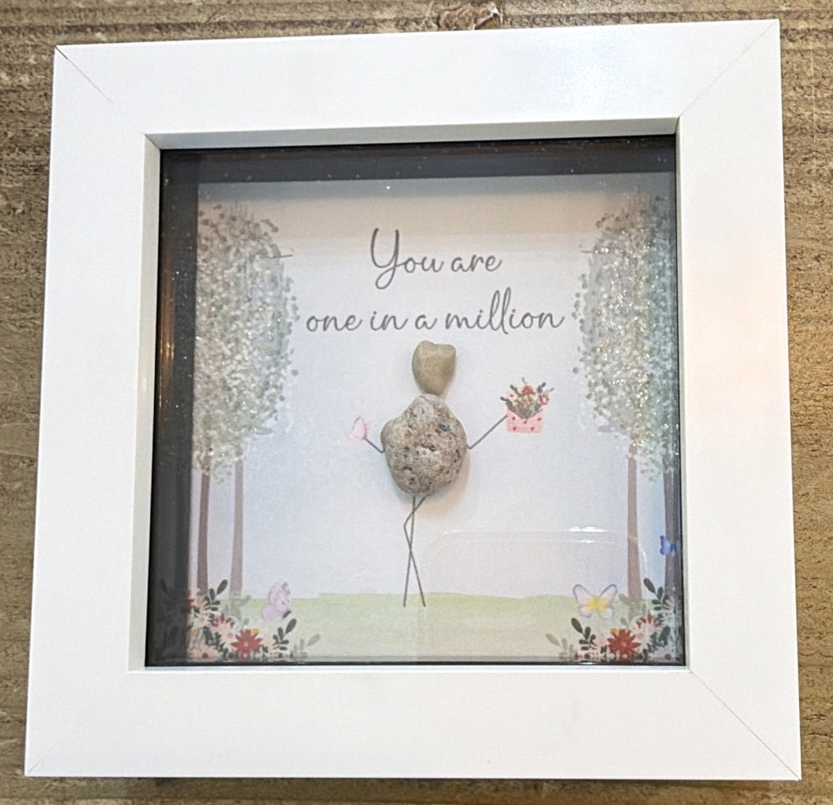 Pebble Picture: You are  one in a million Glitter- White Box Frame - La de Da Living