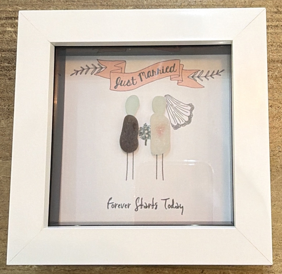 Pebble Picture: Wedding - Just Married forever starts today - White Box Frame - La de Da Living