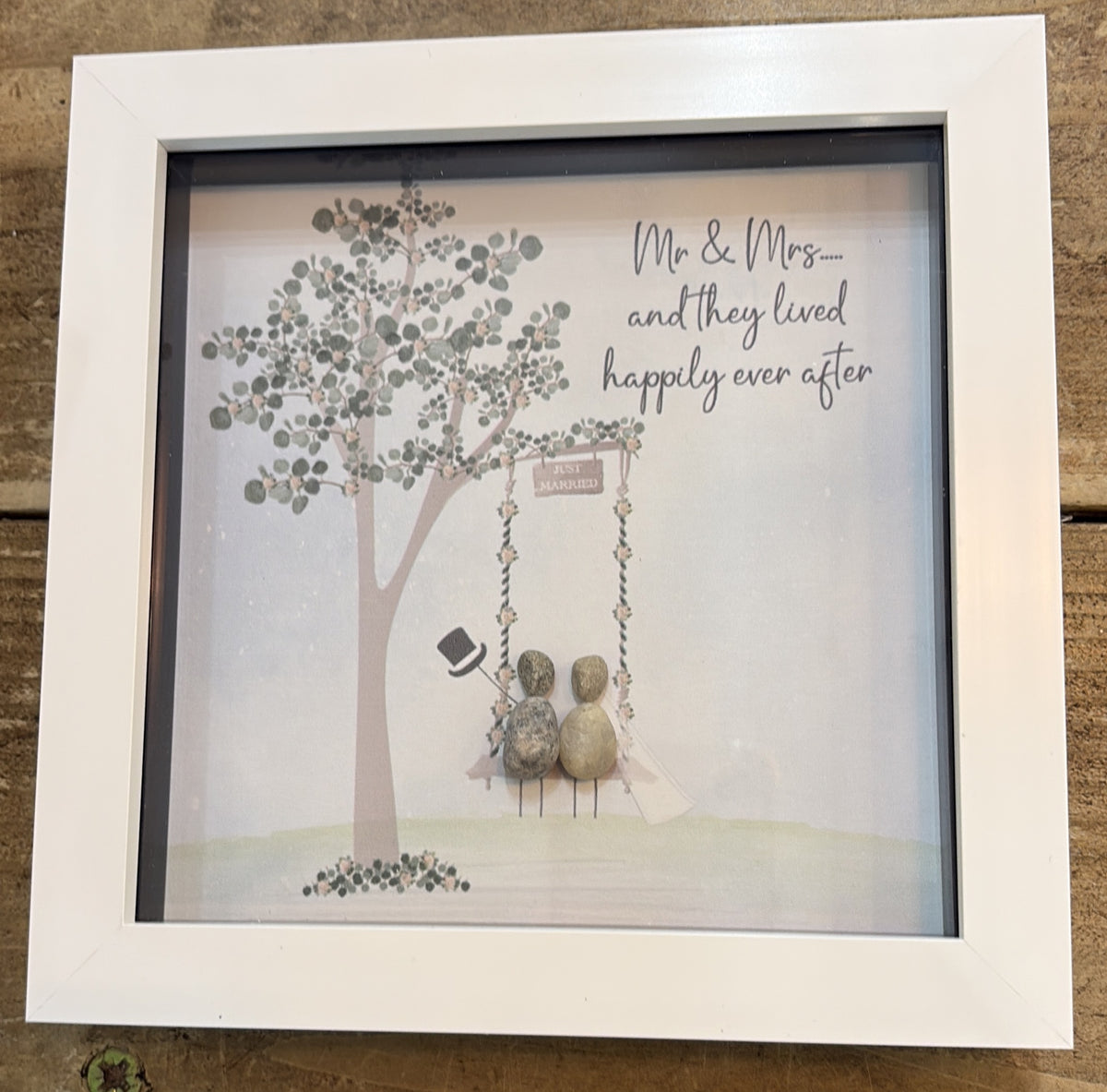 Pebble Picture: Wedding - Mr & Mrs ... and they lived happily ever after - White Box Frame - La de Da Living