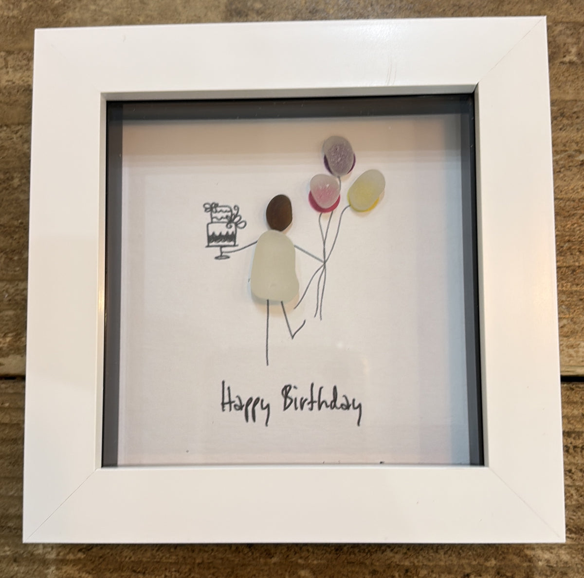 Pebble Picture: Happy Birthday - White Box Frame - La de Da Living