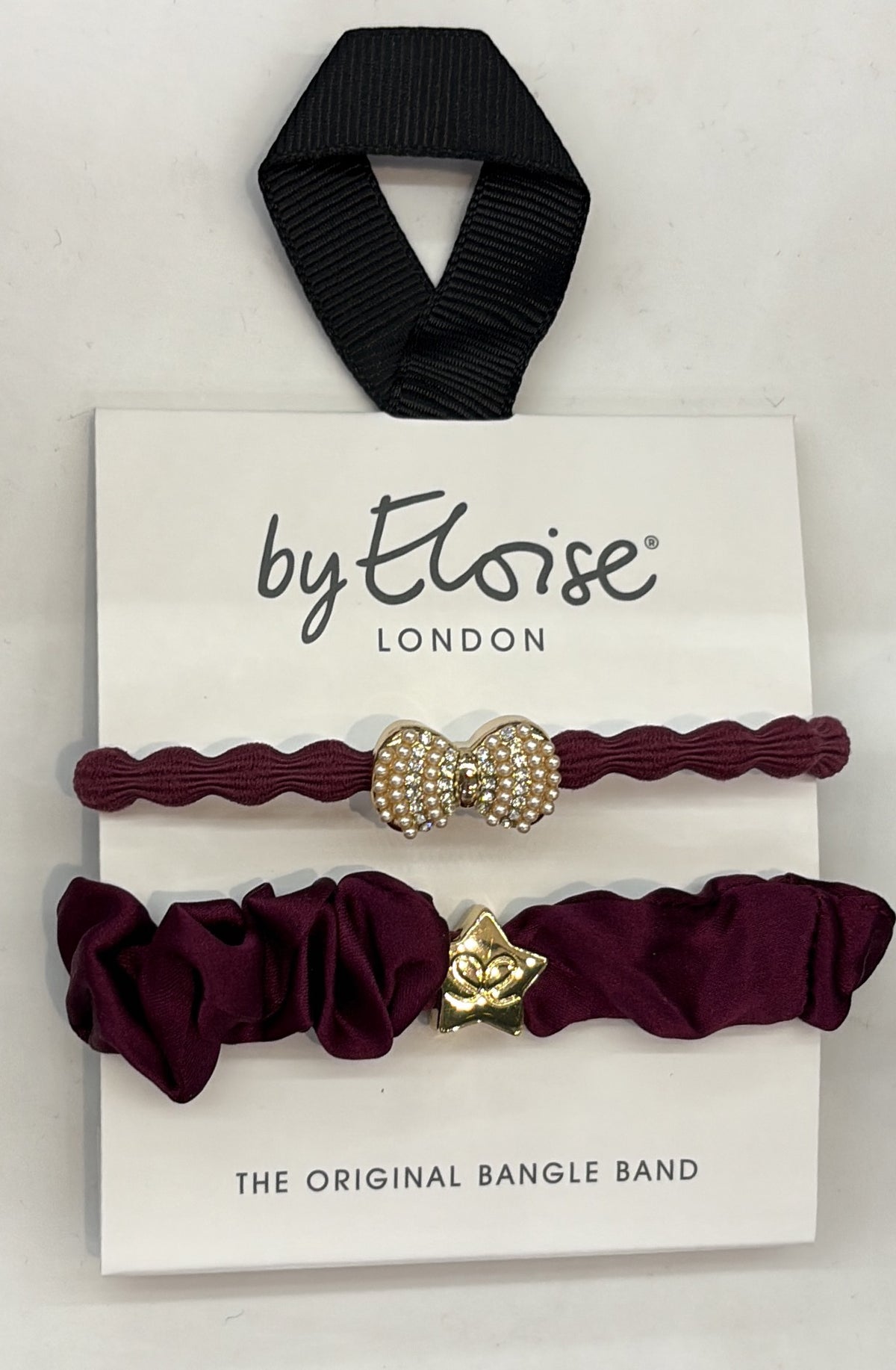 Hairband Bracelet Set: Diamante Bow & Scrunchie - Burgundy - by Eloise