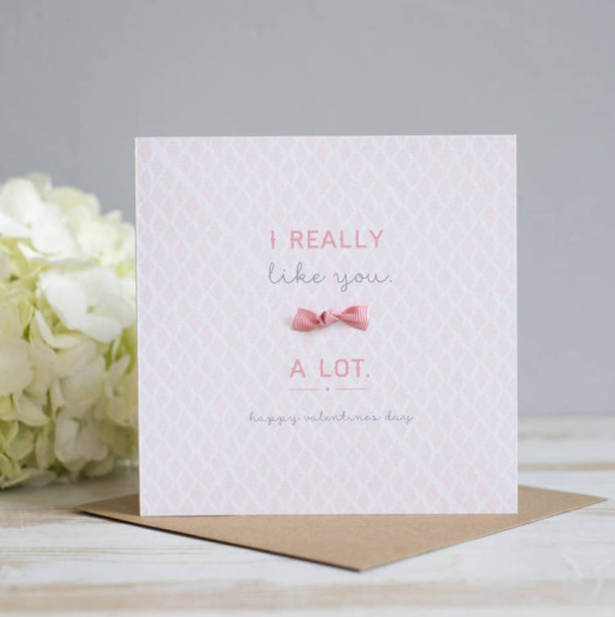 Valentines Card: Love I Really Like You A Lot Ribbon Bow - Pink