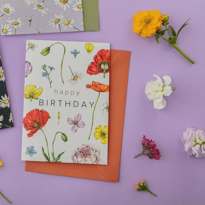 Birthday Card: Botanical Poppies - Catherine Lewis Design