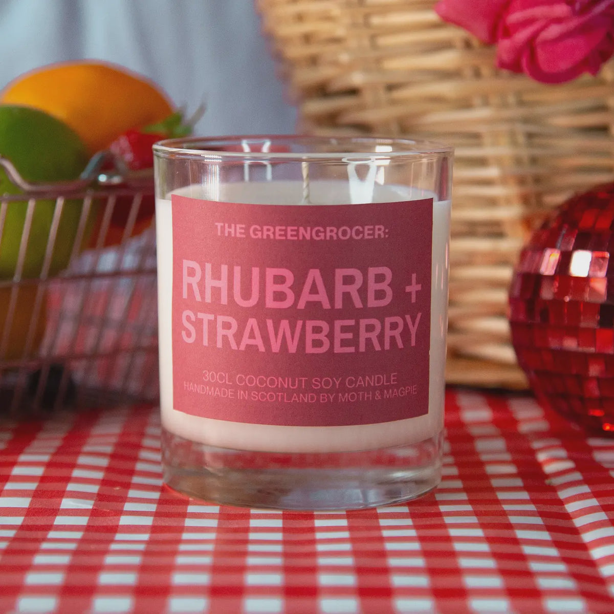 Candle: Scented Glass Jar - Rhubarb & Strawberry - Moth & Magpie