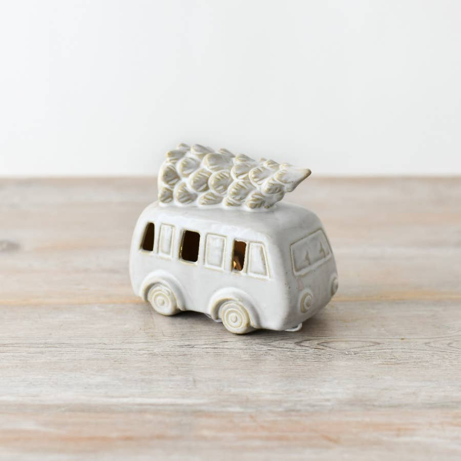 Christmas Ornament: Ceramic Car Carrying Tree LED - Gainsborough Giftware