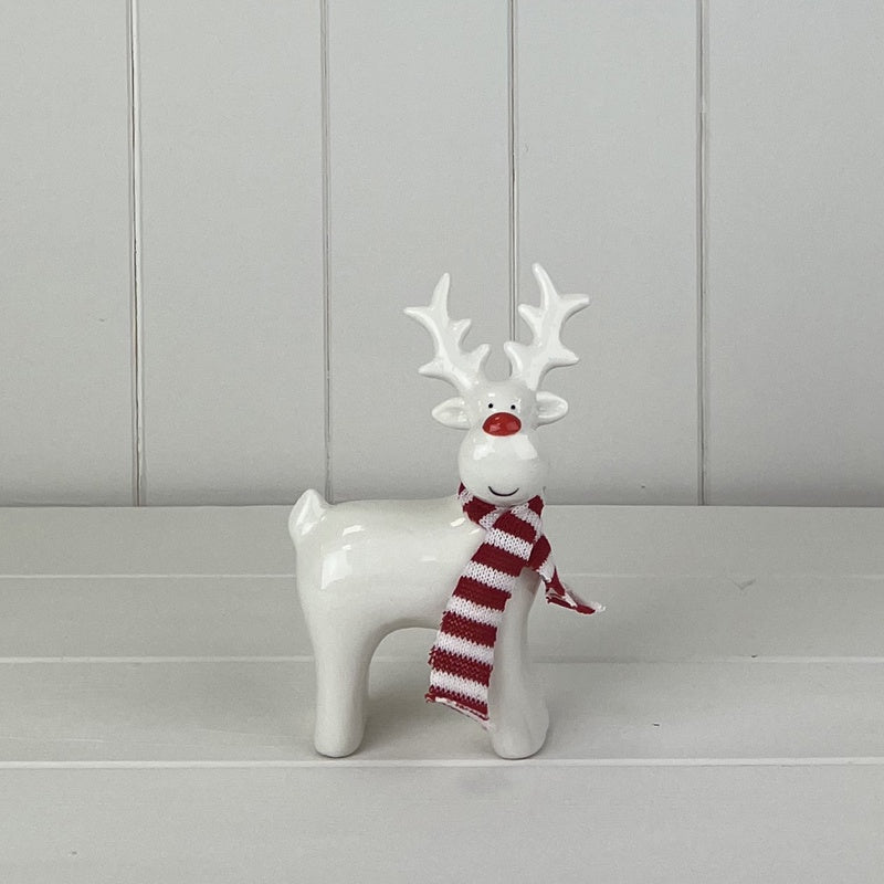 Christmas Ornament: Ceramic Reindeer with Knitted Scarf