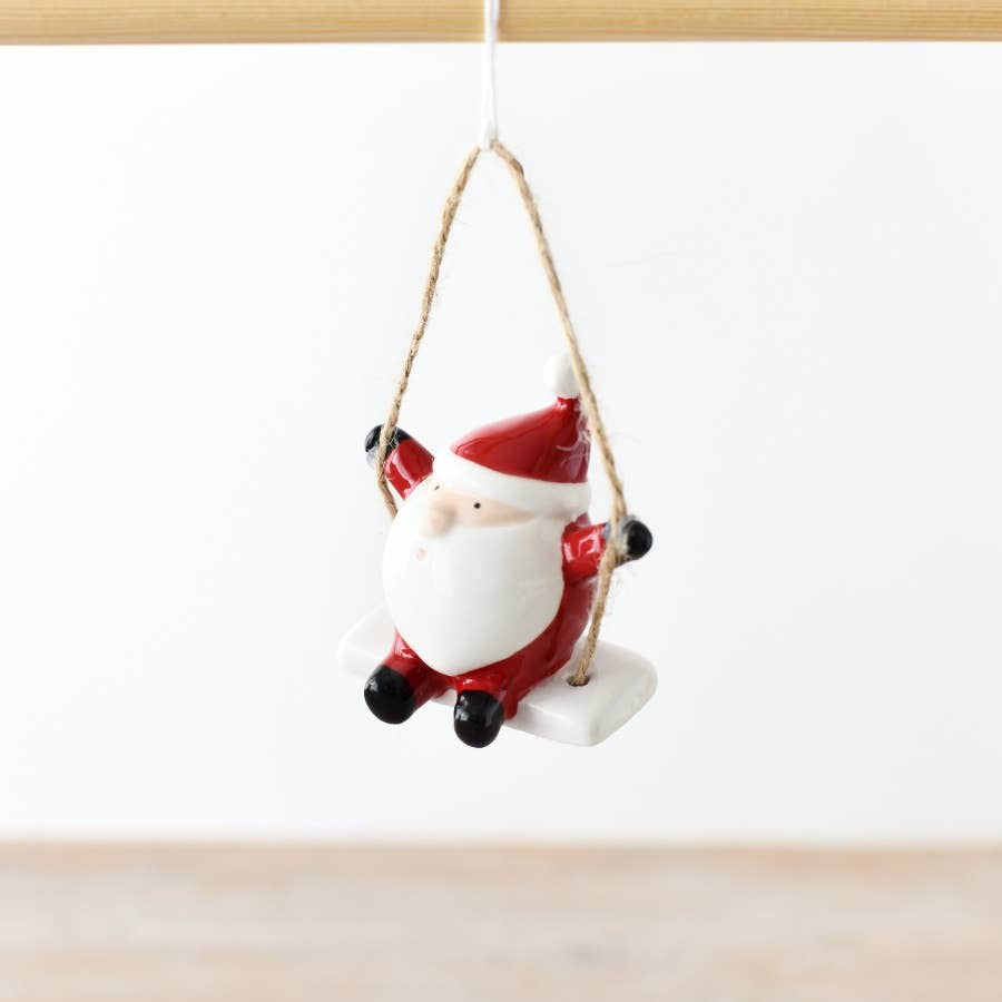 Christmas Tree Decoration: Ceramic Swinging Gonk - Red - Gainsborough Giftware