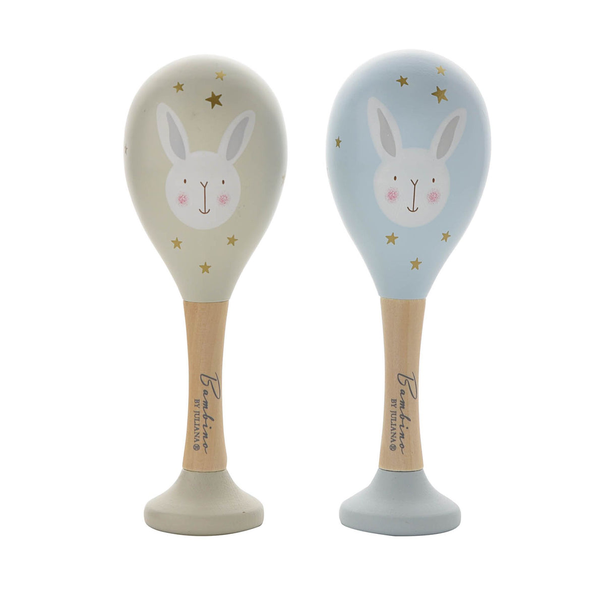 Baby Boys Wood Maracas Star Glitter Painted Rabbit - Blue & Grey