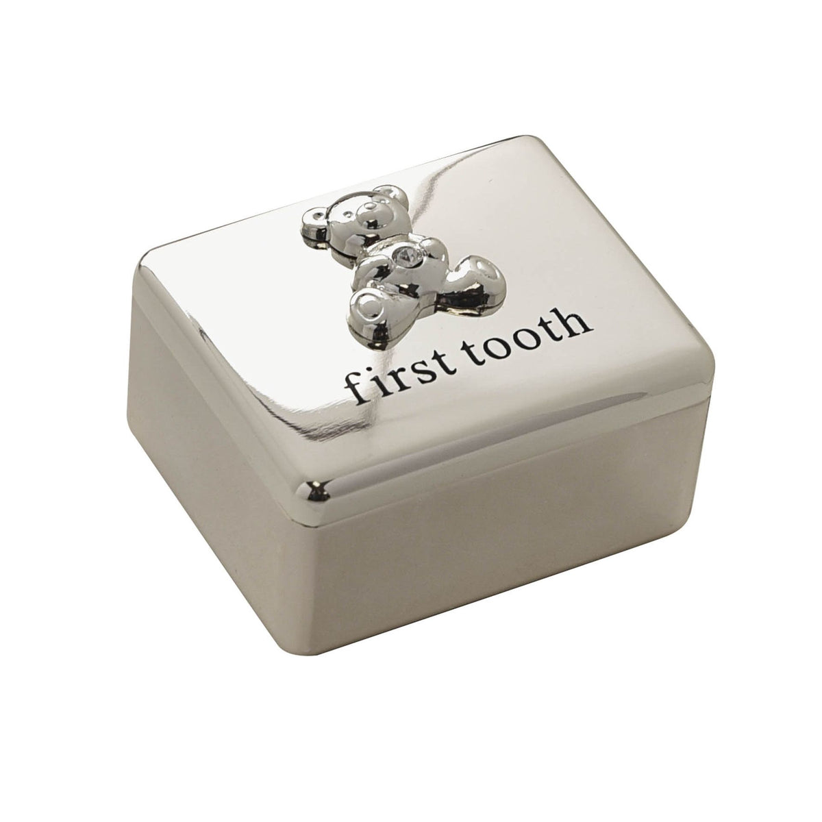 First Tooth Box: Keepsake Box With Teddy Icon - Silver Plated - Bambino