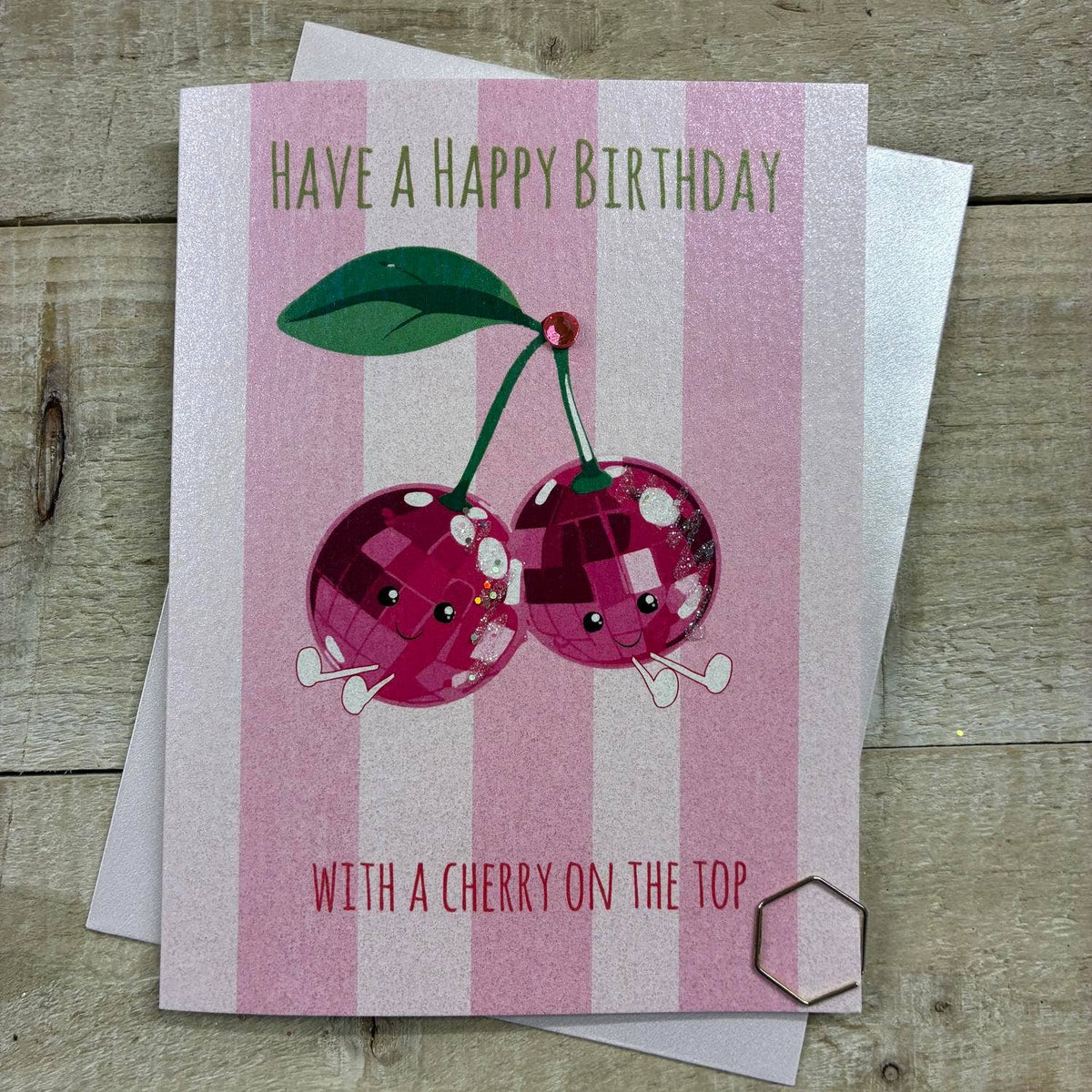 Birthday Card: CHERRY ON THE TOP DOODLEBUG - Hand Finished  - White Cotton
