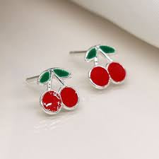 Earrings: Stud Small Cherry - Sterling Silver - POM
