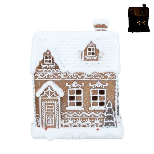 Chistmas Ornament: LED Iced Gingerbread Cottage - Brown - Gisela Graham
