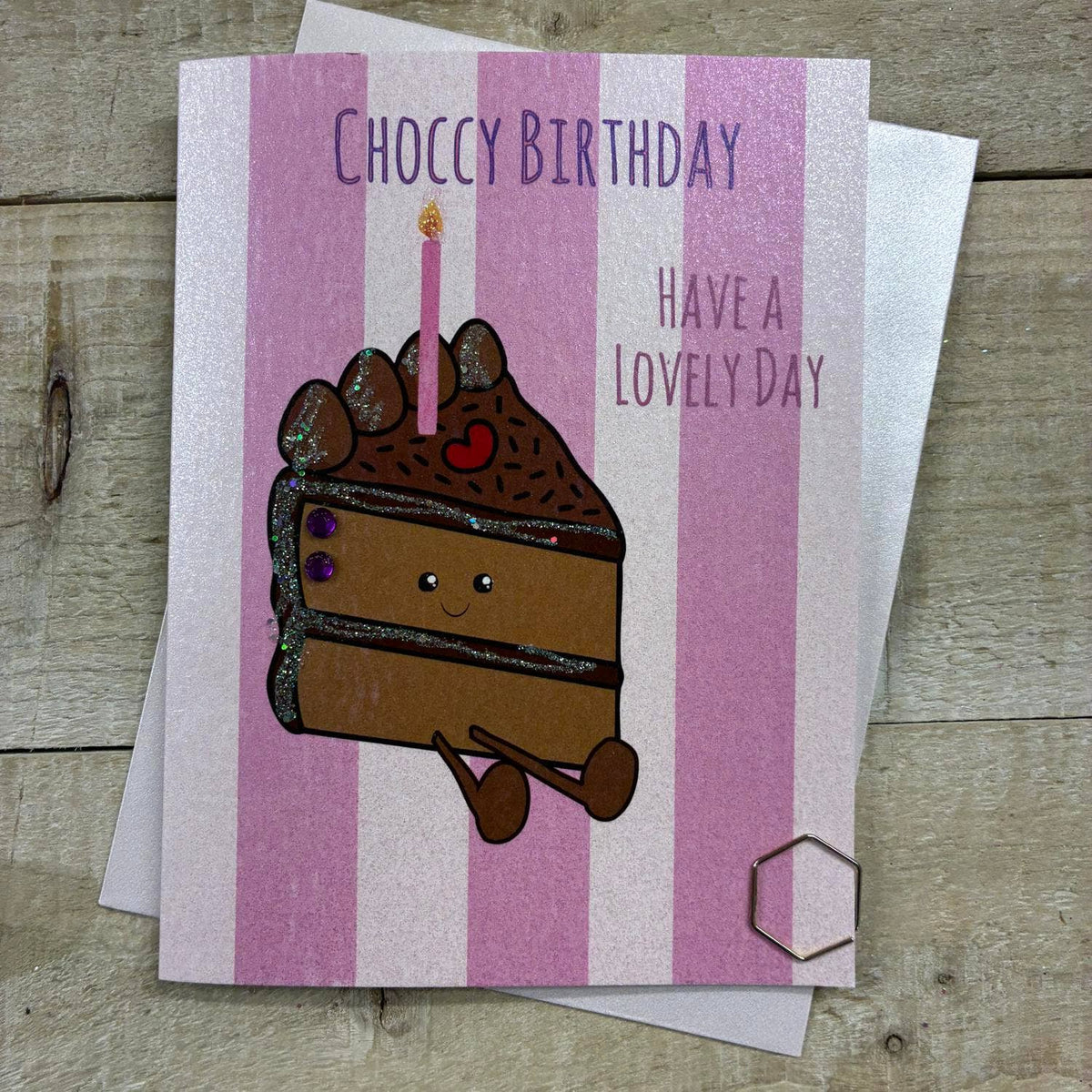 Birthday Card: CHOCCY DOODLEBUG - Hand Finished  - White Cotton
