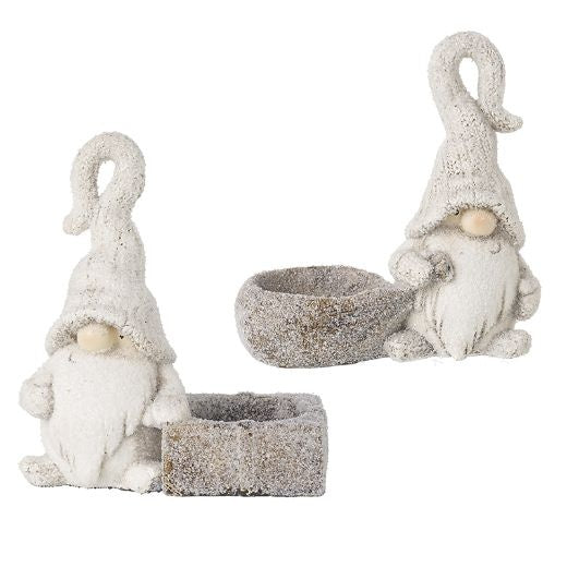 Christmas Candle Holder: Resin Gonk Snowy Tealight Asst - White