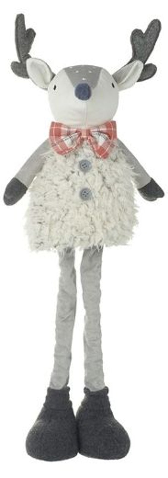 Christmas Character: Fabric Reindeer Standing Fluffy Body Boy - Grey Cream - Heaven Sends