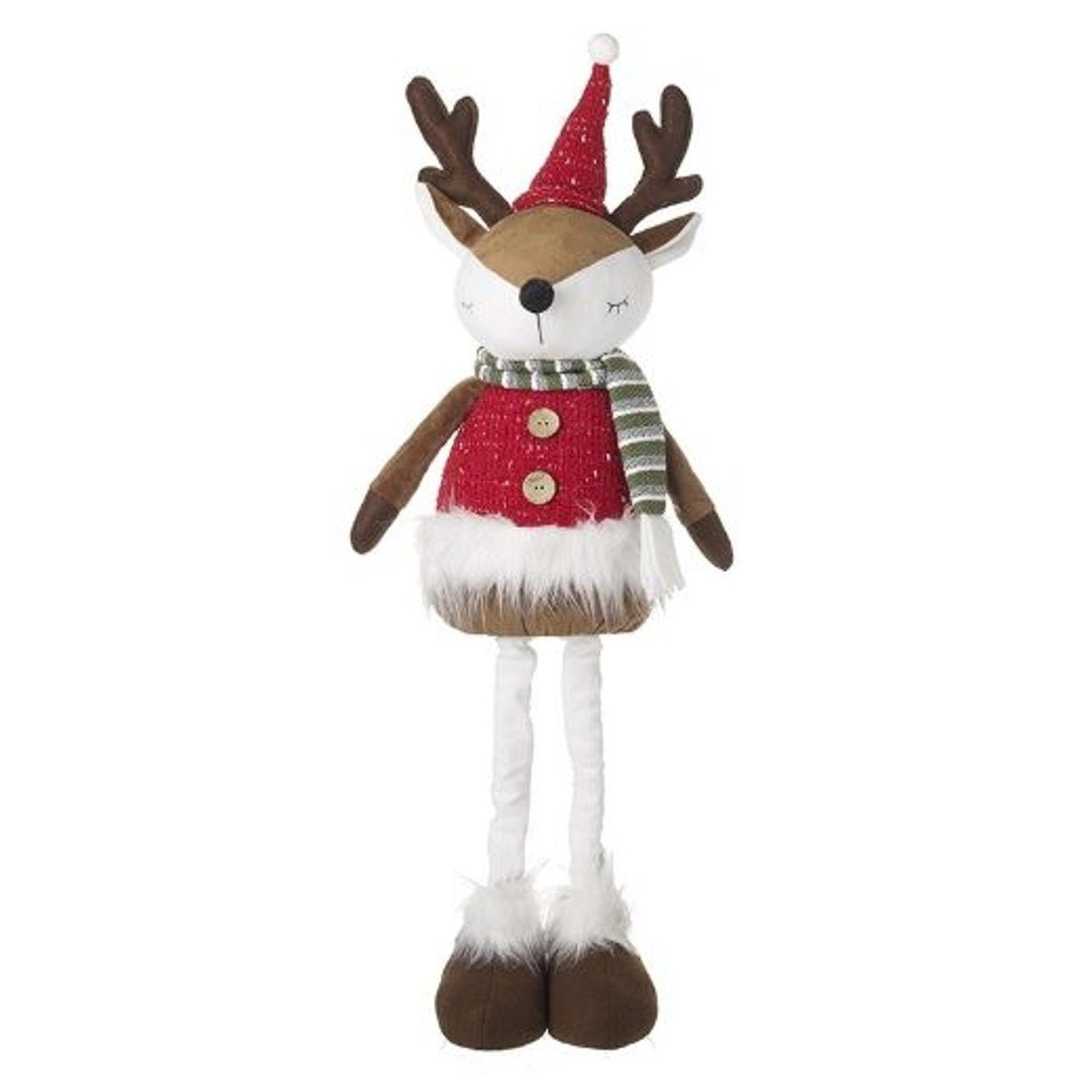 Christmas Character: Fabric Reindeer Standing Hat Scarf - Brown & Red - Heaven Sends