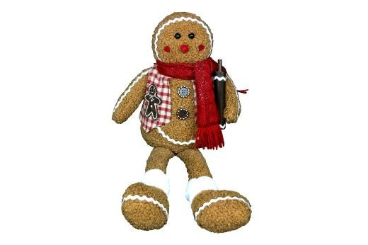Christmas Character: Fabric Sitting Gingerbread Man w Red Scarf - Gisela Graham