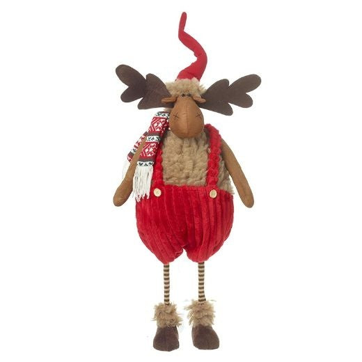 Christmas Character: Fabric Small Moose Standing Red Dungarees - Red - Heaven Sends