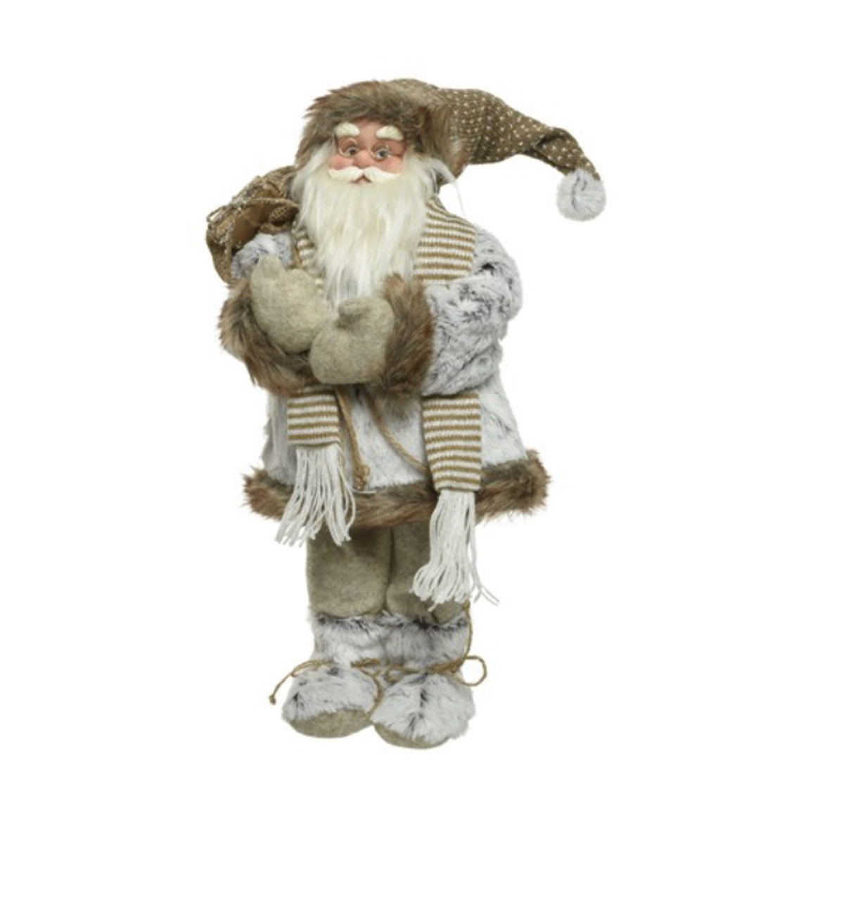 Christmas Character: Fabric Standing Santa Small - Natural & White