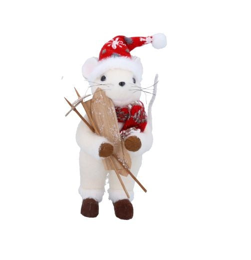 Christmas Character: Plush Mouse Skis Hat - White & Red - Gisela Graham