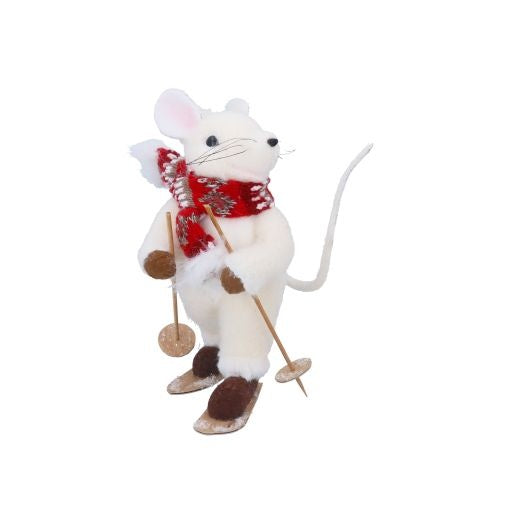 Christmas Character: Plush Mouse Skis Scarf - White & Red - Gisela Graham
