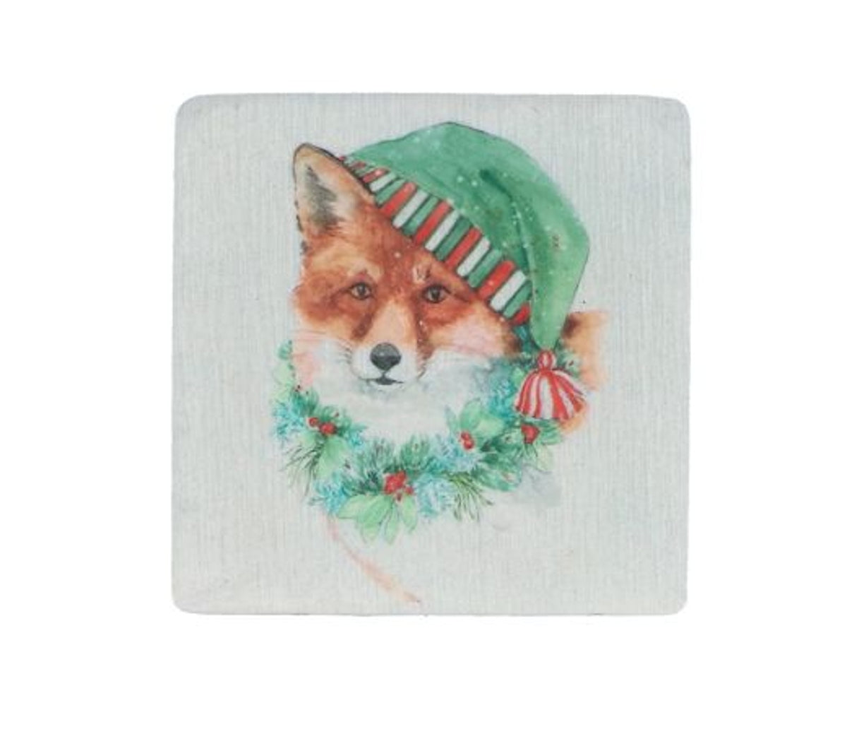Christmas Coaster: Resin Fox Hat - Cream - Gisela Graham