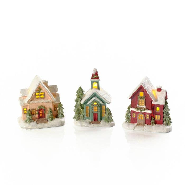 Christmas Ornament: Resin LED Cottage -  Assorted Colours - Langs