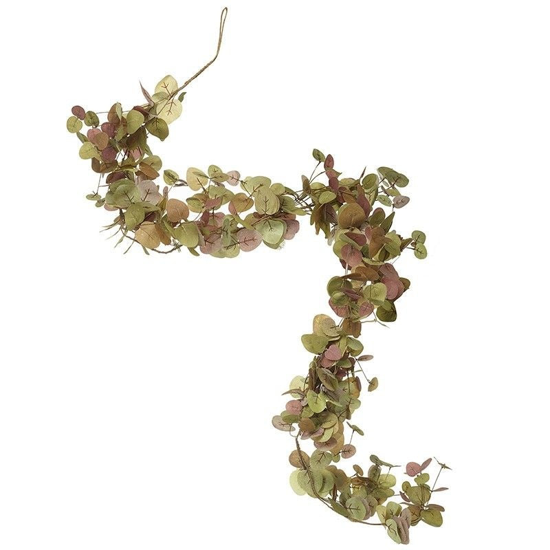Christmas Garland: Faux Foliage Leaves 180cm - Green & Pink