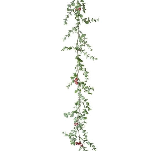 Christmas Garland: Faux Foliage Natural Eucalyptus & Red Berry 120cm - Green