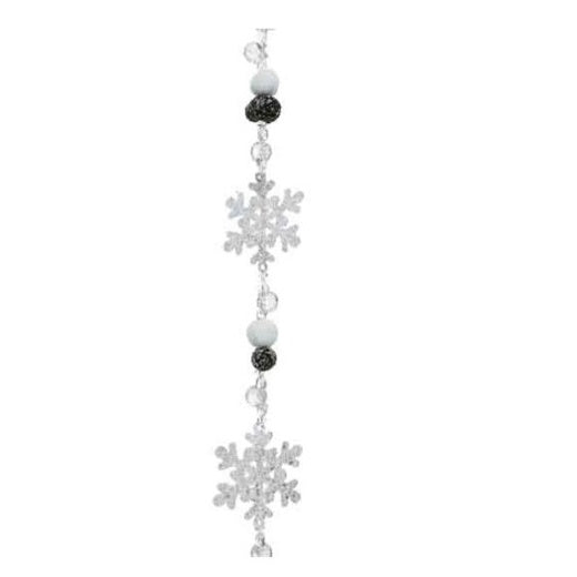 Christmas Garland: Wood Glitter Snowflakes Beads Frosted Pinecones - White - Kaemingk