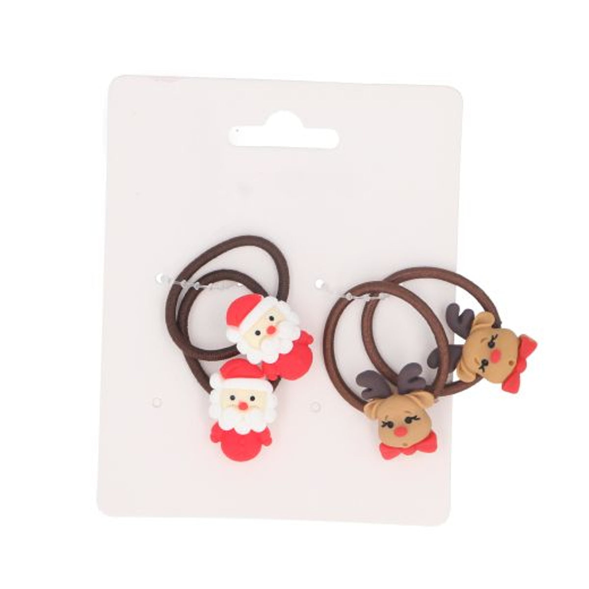 Christmas Hair Bobbles: Elastic Pack 4 Acrylic Santa & Reindeer - Red - Gisela Graham