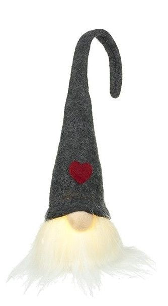 Christmas LED Ornament: Fabric Gonk Mini Light Up Tall Hat Heart - Grey