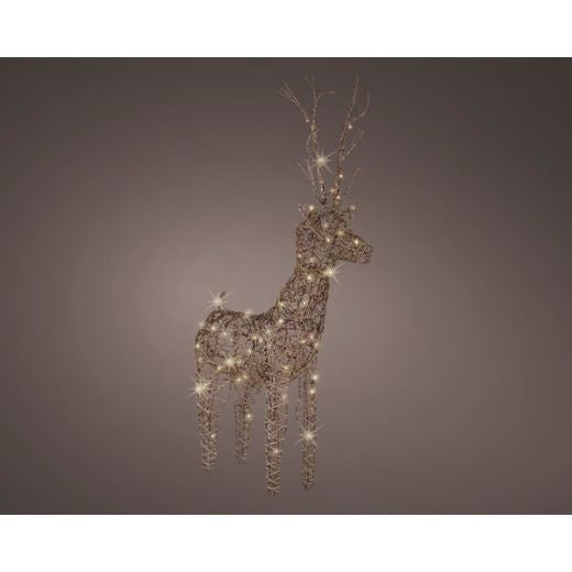 Christmas LED Ornament: Wicker Glitter Reindeer Large - Warm White - Brown