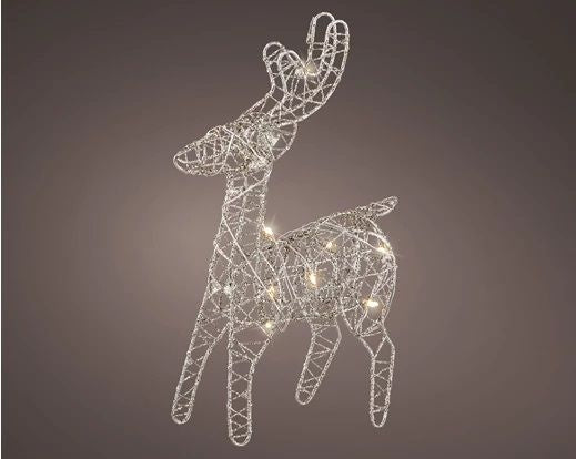Christmas LED Ornament: Wire Mesh Standing Reindeer 3D - Warm White - Silver