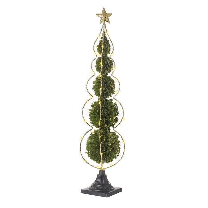Christmas LED Topiary Tree: Faux Medium Glitter Outline Star & Black Base - Green