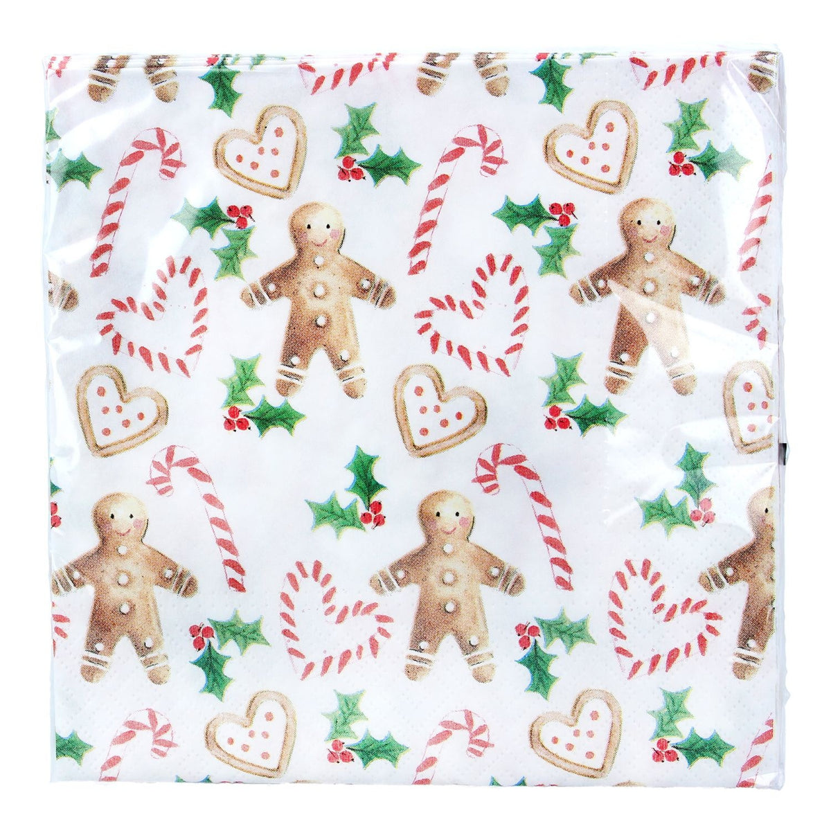 Christmas Napkins: Paper Gingerbread Candy Cane pack of 20 - White - Gisela Graham