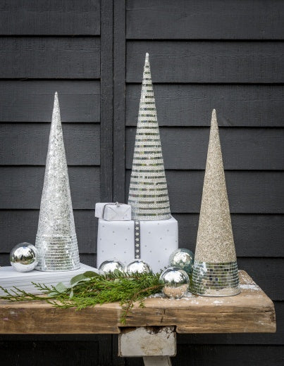 Christmas Ornament: Cone Tree Glitter 18Inch - Silver